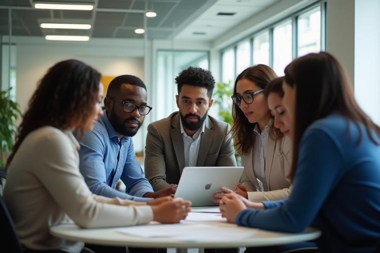 Emirates Academic Services team collaborating in a modern office