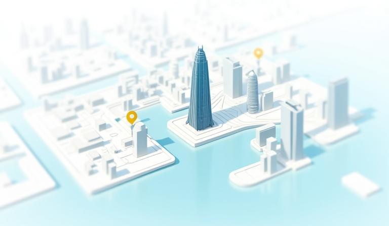 Map pointing to Vision Tower, Dubai